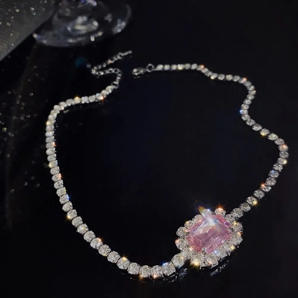 NEW! Dainty 18K White Gold Pink Sapphire Tennis Chain Choker - Picture 11 of 12